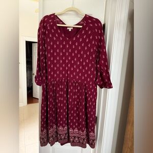 Garnet Hill Burgundy Patterned Dress